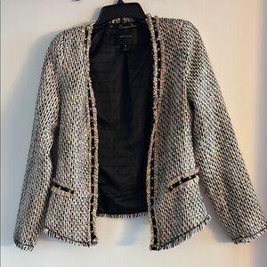 Maison Scotch Size 2 Tweed Blazer with Frayed Trim